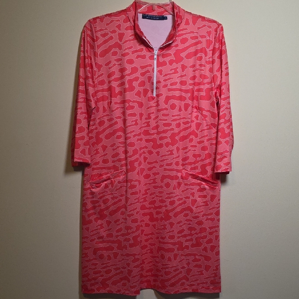 Katherine Way Red Pink Patterned Dress. Sz Large.
